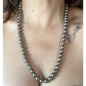 Navajo Pearl Style 8mm Bead Necklace 24” Western Cowgirl Silver Tone Southwest